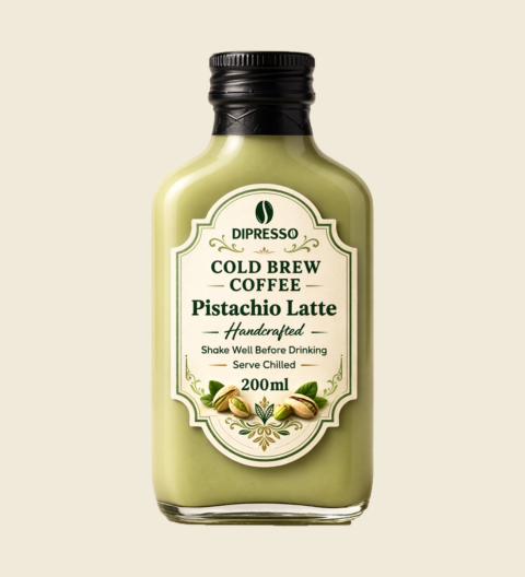 DIPRESSO Cold Brew Coffee Pistachio Latte 200ml bottle – creamy ready-to-drink pistachio flavored cold brew