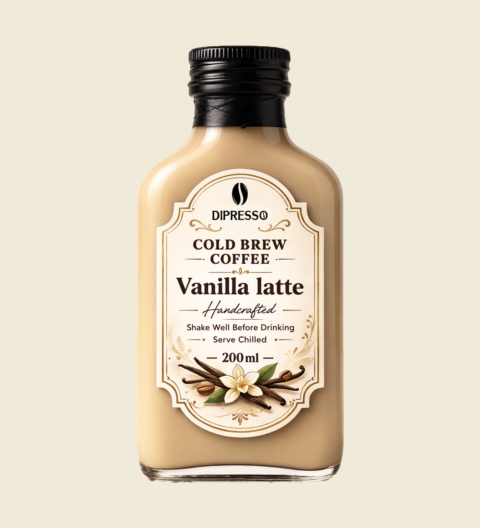DIPRESSO Cold Brew Coffee Vanilla Latte 200ml bottle – creamy ready-to-drink vanilla flavored coffee