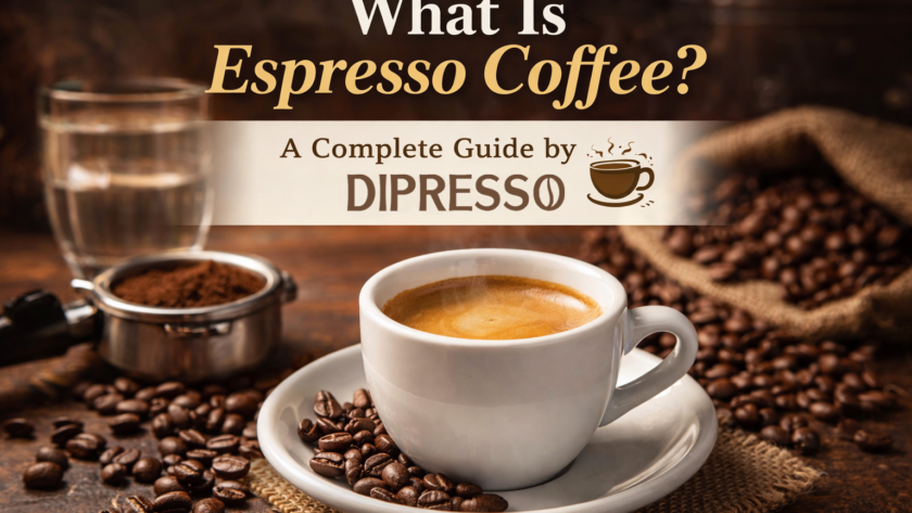 What is espresso coffee served with rich crema at DIPRESSO