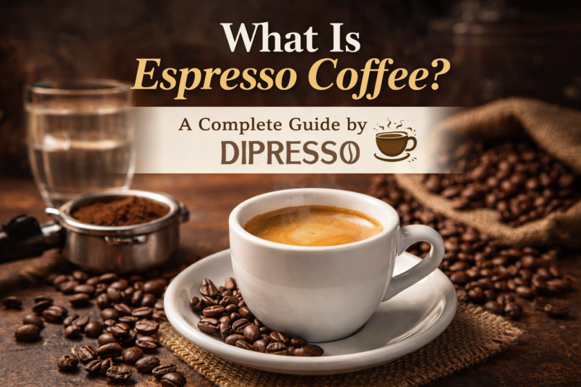 What is espresso coffee served with rich crema at DIPRESSO
